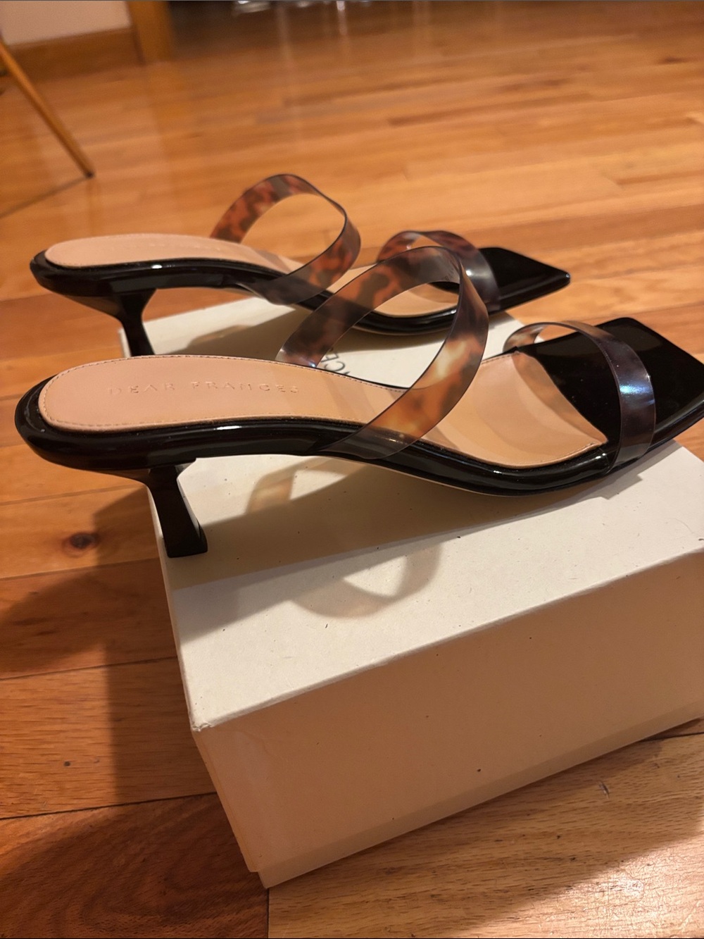 Dear Frances Black Patent Mules with Tortoiseshell Straps - Picture 2 of 3